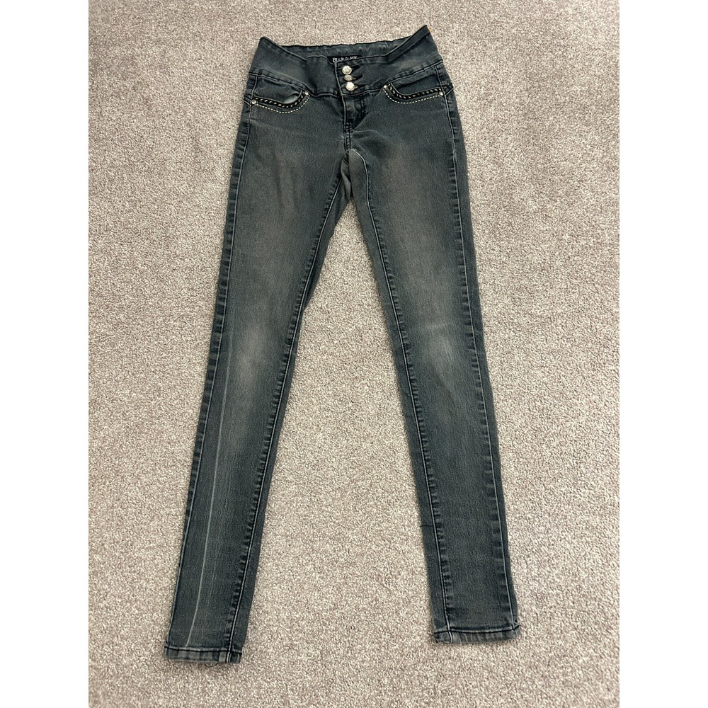 Blue Fame Skinny Jeans Womens 3 Black Excellent Rhinestone High Rise Stretch